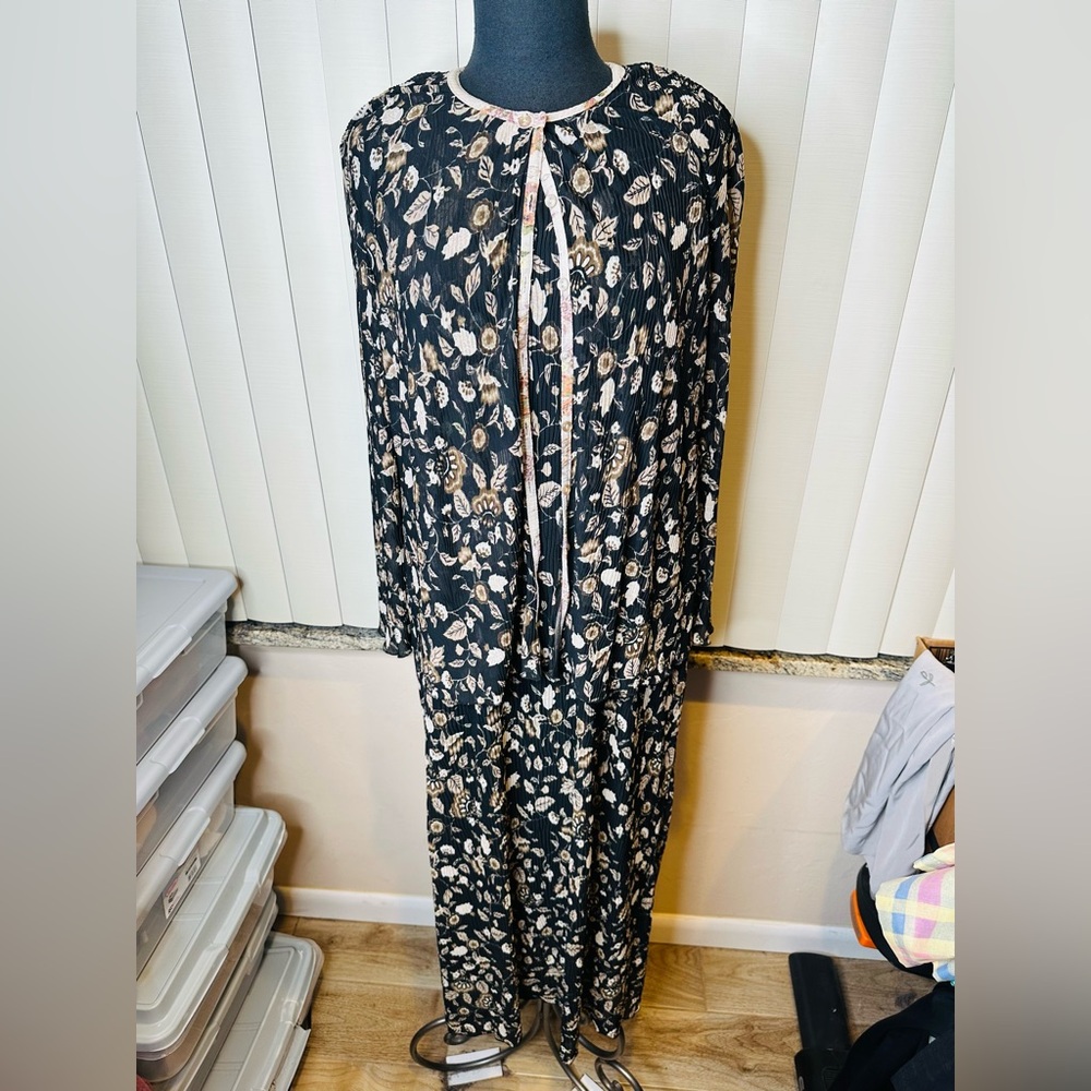 Coldwater Creek Floral Black Maxi Dress Removable Cardigan Set Evening Size Med